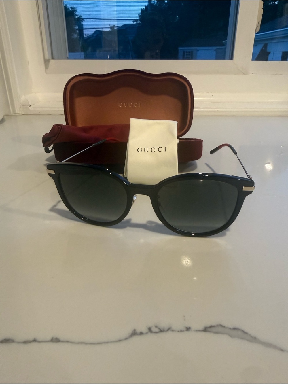 Gucci Black Sunglasses with Gradient Greenish-Gray Lenses 56 mm